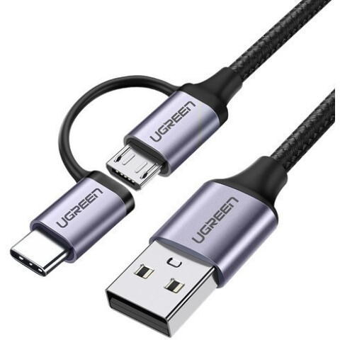 Кабель USB - microUSB/USB Type-C, 1м, UGREEN US177 Black