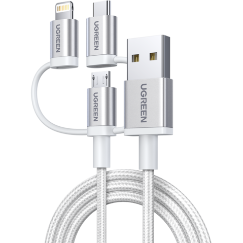 Кабель USB - microUSB/USB Type-C/Lightning, 1.5м, UGREEN US186