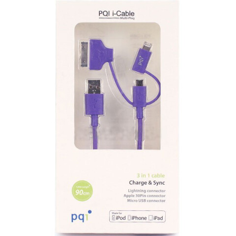 Кабель USB - microUSB/Lightning/30-pin, 0.9м, PQI PQI-iCABLE-MULTIPLUG-PP