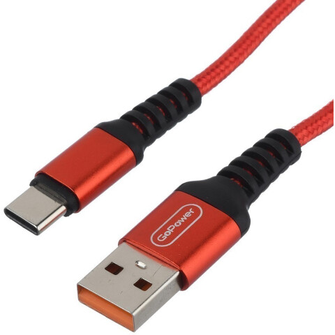 Кабель USB - USB Type-C, 1м, GoPower GP02T Red