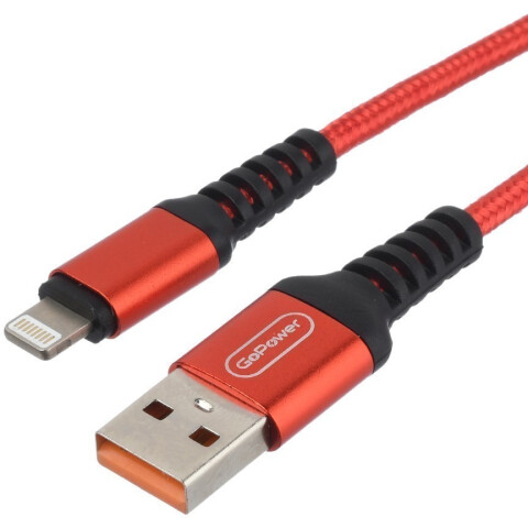 Кабель USB - Lightning, 1м, GoPower GP02L Red