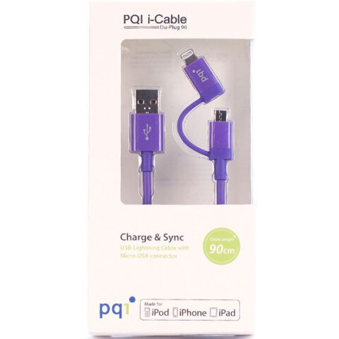 Кабель USB - microUSB/Lightning, 0.9м, PQI PQI-iCABLE-DuPlug90-PP