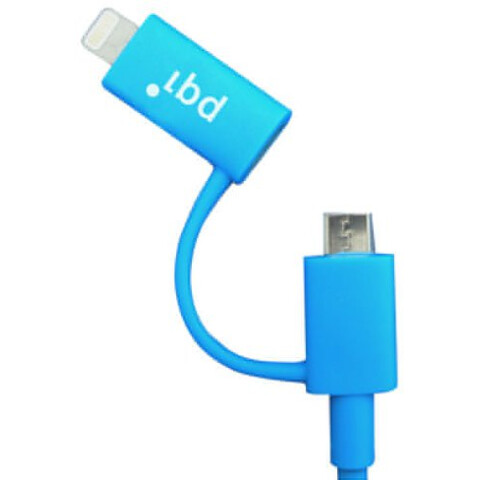 Кабель USB - microUSB/Lightning, 0.9м, PQI PQI-iCABLE-DuPlug90-BL