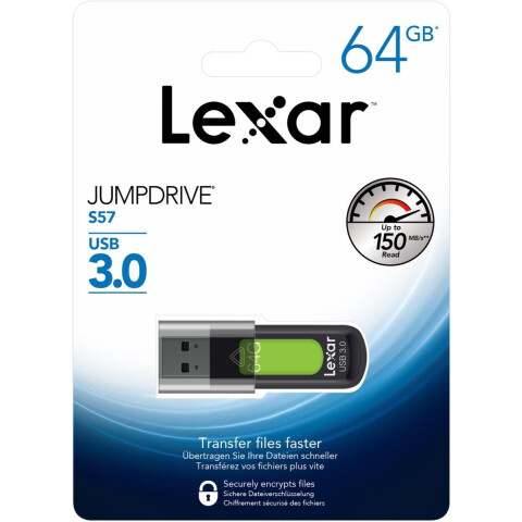 USB Flash накопитель 64Gb Lexar JumpDrive S57 Black/Green_1