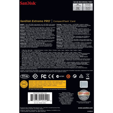 Карта памяти 128Gb Compact Flash SanDisk Extreme Pro (SDCFXPS-128G-X46)_0