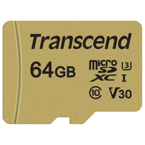 Карта памяти 64Gb MicroSD Transcend 500S + SD адаптер (TS64GUSD500S)