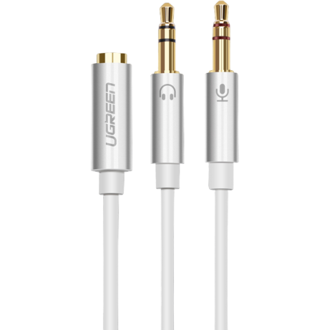 Разветвитель 3.5 Jack (F) - 2x 3.5 Jack (M), 0.2м, UGREEN AV140 White (20897)