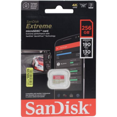 Карта памяти 256Gb MicroSD SanDisk Extreme (SDSQXAV-256G-GN6MN)