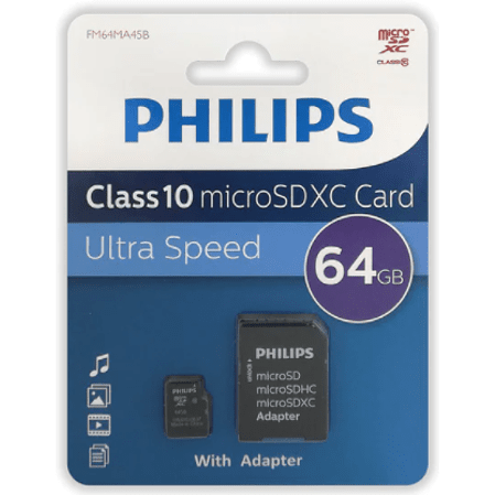 Карта памяти 64Gb MicroSD Philips + SD адаптер (FM64MA45B/97)