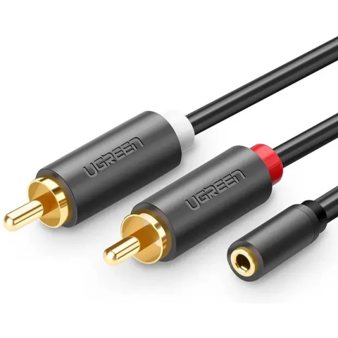 Кабель 3.5 Jack (F) - 2x RCA (M), 0.25м, UGREEN AV102