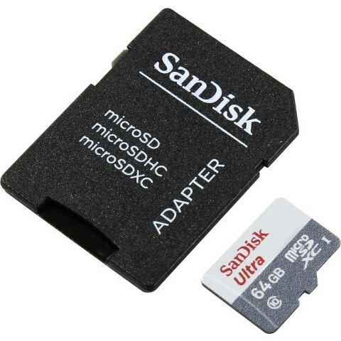 Карта памяти 64Gb MicroSD SanDisk Ultra Android + SD адаптер (SDSQUNS-064G-GN3MA)