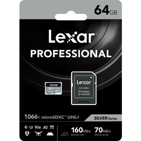 Карта памяти 64Gb MicroSD Lexar + SD адаптер (LMS1066064G-BNANG)_0