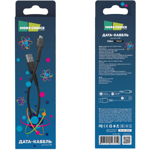 Кабель USB - microUSB, 1м, More Choice K16m Black_0