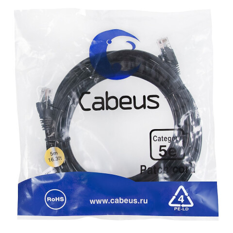 Патч-корд Cabeus PC-UTP-RJ45-Cat.5e-5m-BK-LSZH, 5м