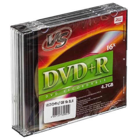 Диск DVD+R VS 4.7Gb 16x Slim Case (5 шт.)