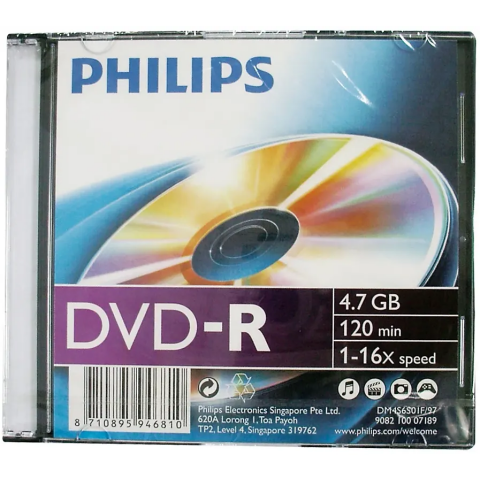 Диск DVD-R Philips 4.7Gb 16x Slim Case (1 шт.)