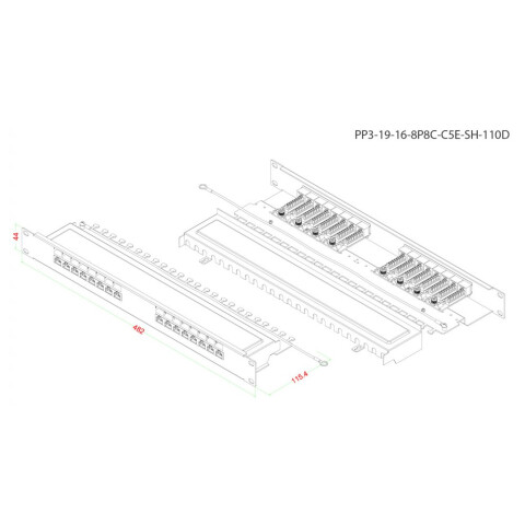 Патч-панель Hyperline PP3-19-16-8P8C-C5E-SH-110D