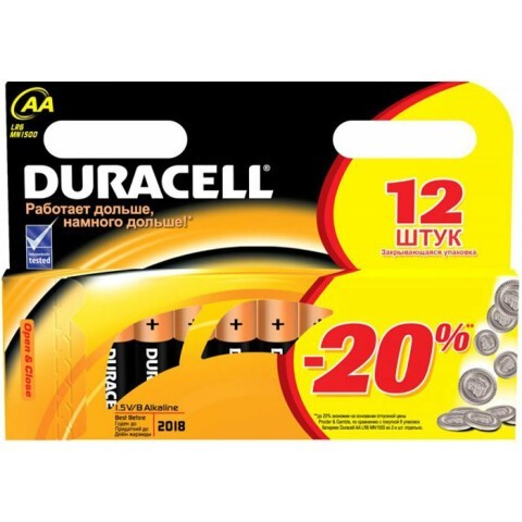 Батарейка Duracell Basic (AA, Alkaline, 12 шт)