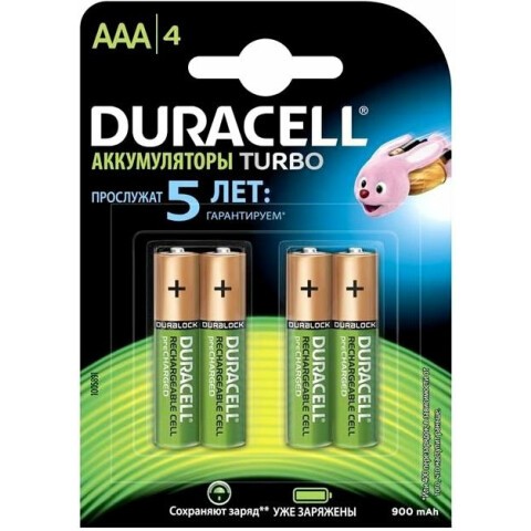 Аккумулятор Duracell (AAA, 900mAh, NiMH, 4 шт)