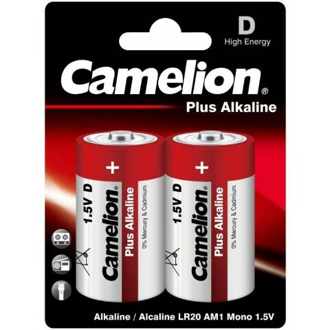 Батарейка Camelion (D, Alkaline, 2 шт)