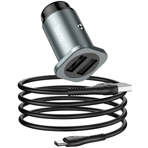 Автомобильное зарядное устройство HOCO NZ4 Wise Grey + Type-C Cable_0