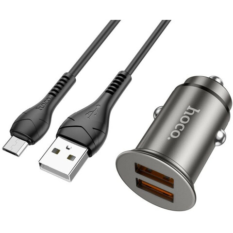 Автомобильное зарядное устройство HOCO NZ1 Developer Grey + MicroUSB Cable_0