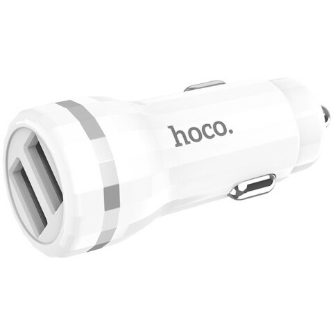 Автомобильное зарядное устройство HOCO Z27 Staunch White + Lightning Cable