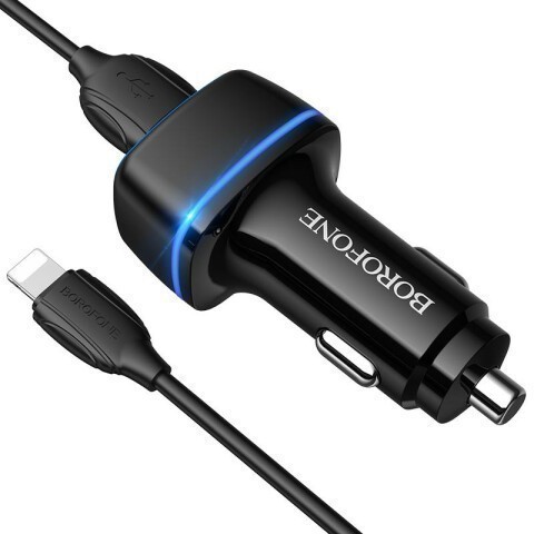 Автомобильное зарядное устройство Borofone BZ14 Max Black + Lightning Cable_2