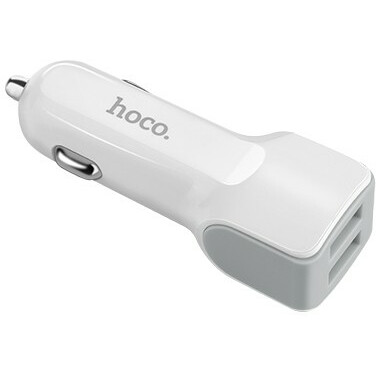 Автомобильное зарядное устройство HOCO Z23 Grand style White + Lightning Cable_0