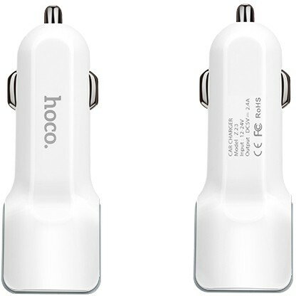 Автомобильное зарядное устройство HOCO Z23 Grand style White + Lightning Cable_2
