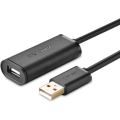 Кабель удлинительный USB 2.0 A (M) - A (F), 5м, UGREEN US121 Black