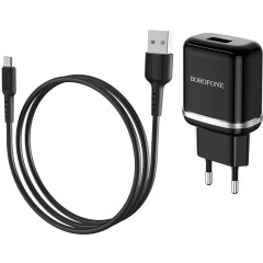 Сетевое зарядное устройство Borofone BA36A Hight Speed Black + MicroUSB Cable