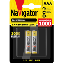 Аккумулятор Navigator (AAA, NiMH, 1000mAh, 2 шт)