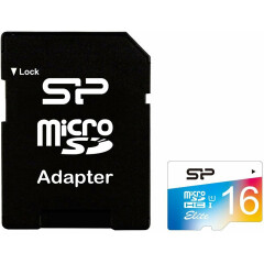 Карта памяти 16Gb MicroSD Silicon Power + SD адаптер (SP016GBSTHBU1V20-SP)