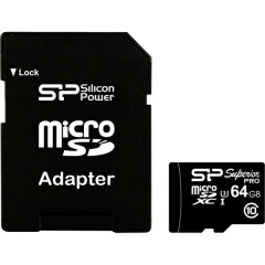 Карта памяти 64Gb MicroSD Silicon Power Superior Pro + SD адаптер (SP064GBSTXDU3V10SP)