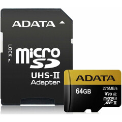 Карта памяти 64Gb MicroSD ADATA Premier + SD адаптер (AUSDX64GUII3CL10-CA1)