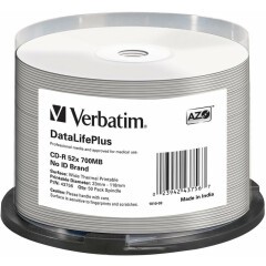 Диск CD-R Verbatim 700Mb 52x DataLife+ Cake Box Thermal Printable (50шт) (43756)