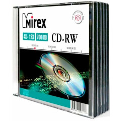 Диск CD-RW Mirex 700Mb 12x Slim Case (5шт) (202325)