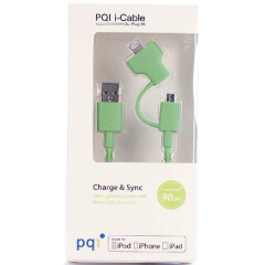 Кабель USB - microUSB/Lightning, 0.9м, PQI PQI-iCABLE-DuPlug90-GN