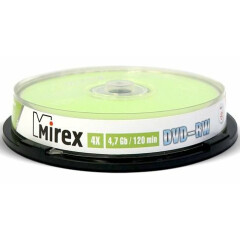 Диск DVD-RW Mirex 4.7Gb 4x Cake Box (10шт) (202578)