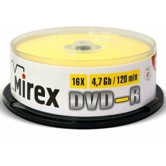 Диск DVD-R Mirex 4.7Gb 16x Cake Box (25шт) (202417)