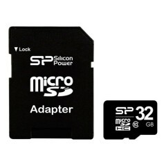 Карта памяти 32Gb MicroSD Silicon Power + SD адаптер (SP032GBSTH010V10-SP)