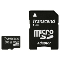 Карта памяти 8Gb MicroSD Transcend + SD адаптер (TS8GUSDHC10)