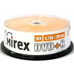 Диск DVD+R Mirex 4.7Gb 16x Cake Box (25шт) (202509)