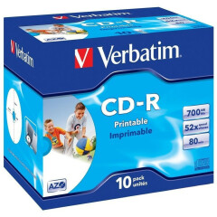 Диск CD-R Verbatim 700Mb 52x DataLife+ Jewel Case Printable (10шт) (43325)