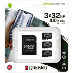 Карта памяти 32Gb MicroSD Kingston Canvas Select Plus + SD адаптер (SDCS2/32GB-3P1A)