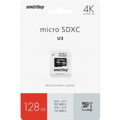 Карта памяти 128Gb MicroSD SmartBuy + SD адаптер (SB128GBSDCL10U3-01)