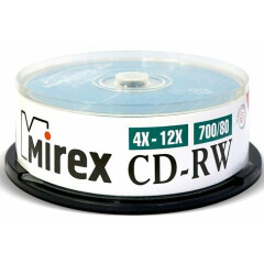 Диск CD-RW Mirex 700Mb 12x Cake Box (25шт) (202349)