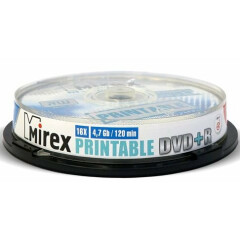 Диск DVD+R Mirex 4.7Gb 16x Cake Box Printable (10шт) (204596)