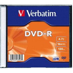 Диск DVD-R Verbatim 4.7Gb 16x Slim Case (1шт) (43547)